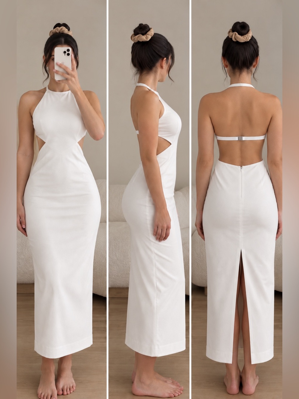Zara White Cutout Halter Maxi Dress